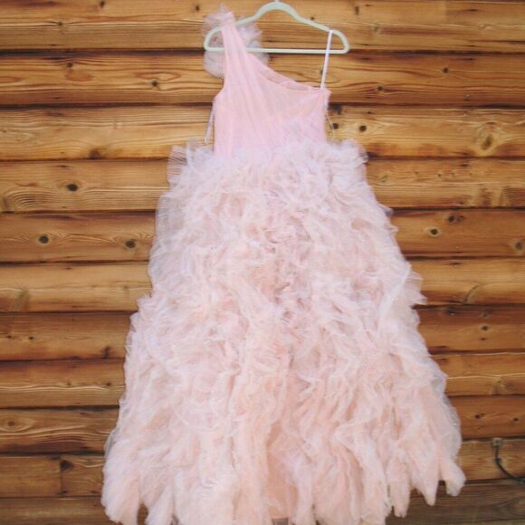 MAC DUGGAL 20576 Womens Pink One Shoulder Glitter Tulle Gown Dress - Picture 10 of 15